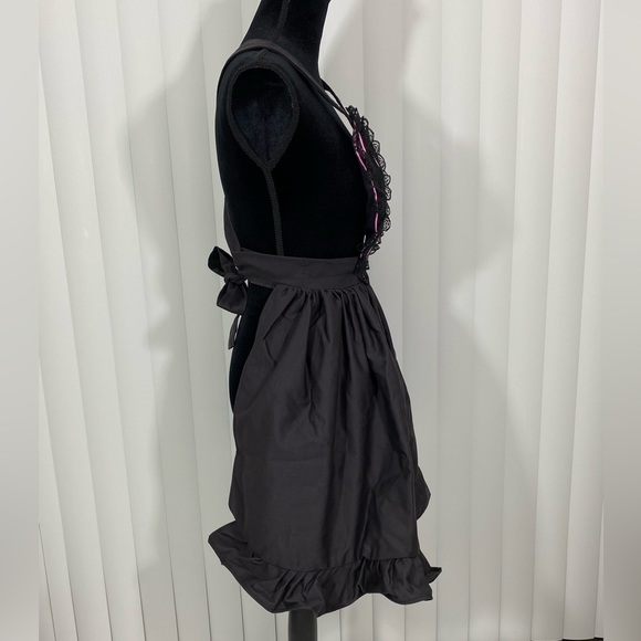 💔SOLD💔BERTHAUX Fix Me Netted Heart Apron Dress Ruffle Skirt Tie Waist Black Pink - Picture 9 of 12